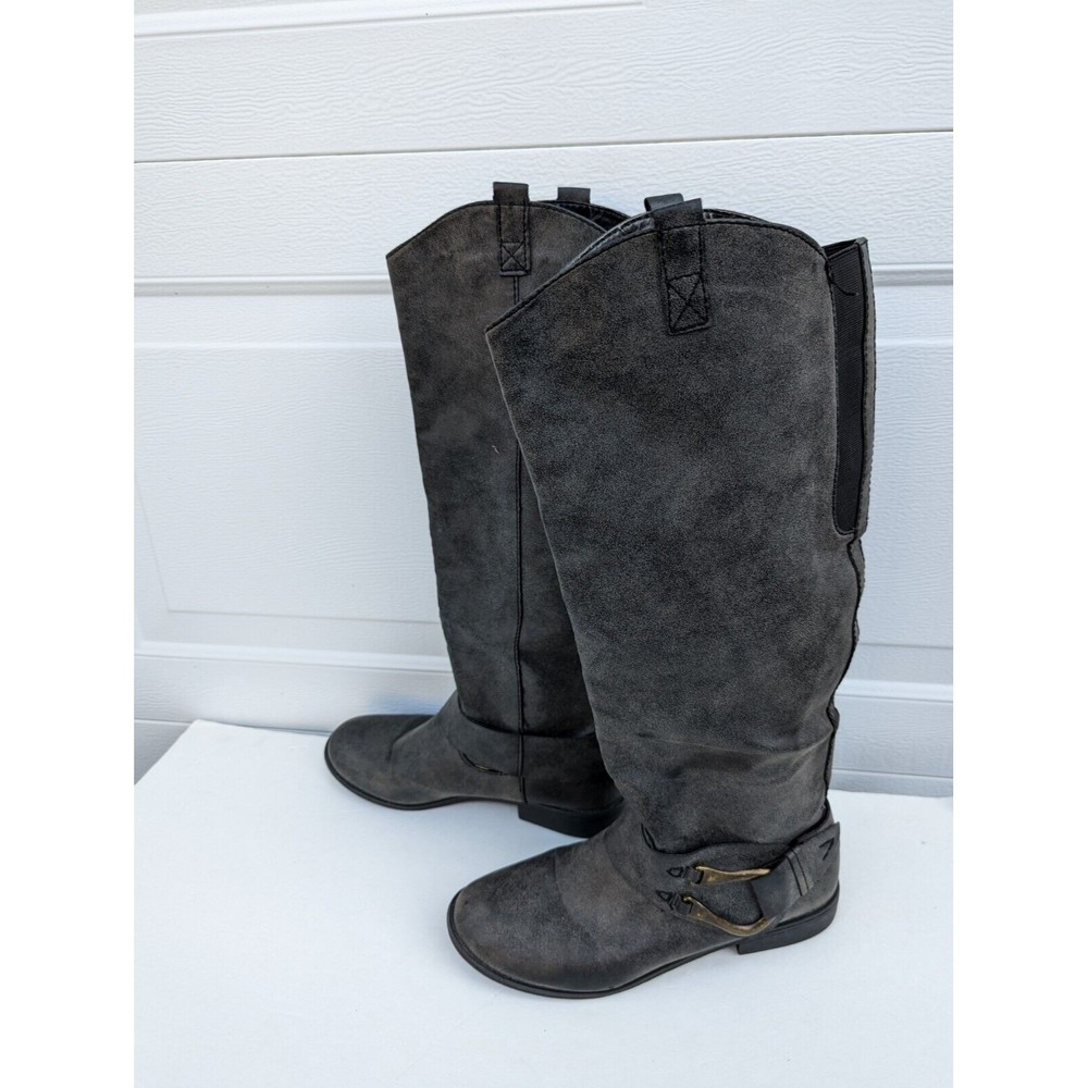 Mossimo Womens Gray Buckle  Weathered Knee High Pull On Flat Heel Boots Size 11